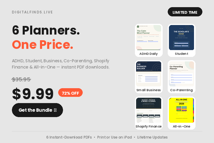 6 Planners Bundle — One Price printable PDF layout preview